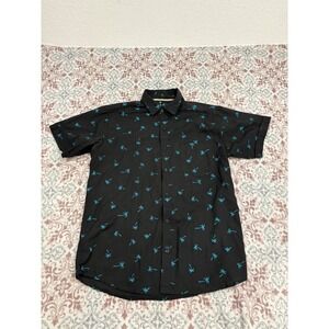 Toku Mens Black Teal Palm Tree Print Short Sleeve Button Down Shirt Size M